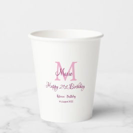 Happy 21st Birthday roze voeg naam monogram modern Papieren Bekers