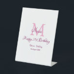 Happy 21st Birthday roze voeg naam monogram modern Reclamebord Met Voetstuk<br><div class="desc">mooi design</div>