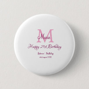 Happy 21st Birthday roze voeg naam monogram modern Ronde Button 5,7 Cm