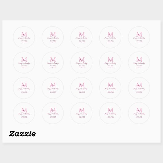 Happy 21st Birthday roze voeg naam monogram modern Ronde Sticker (Vel)