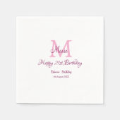 Happy 21st Birthday roze voeg naam monogram modern Servet (Voorkant)