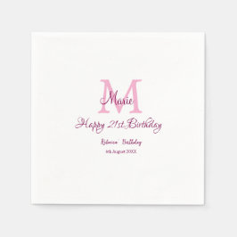 Happy 21st Birthday roze voeg naam monogram modern Servet