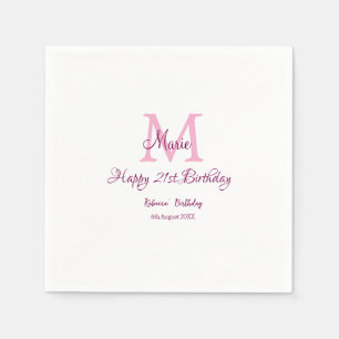 Happy 21st Birthday roze voeg naam monogram modern Servet