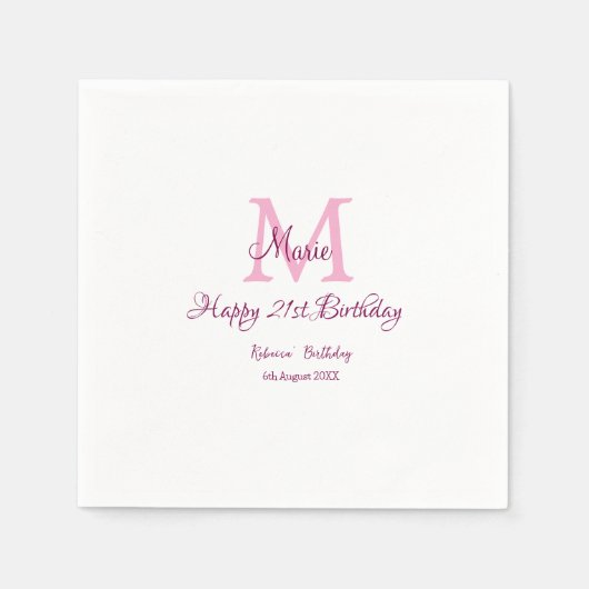 Happy 21st Birthday roze voeg naam monogram modern Servet (Voorkant)
