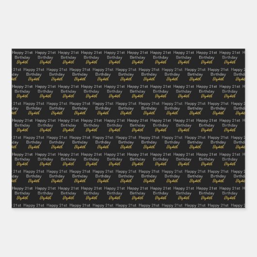 Happy 21st Birthday Script Name Black White Gold Inpakpapier Vel (Voorkant)