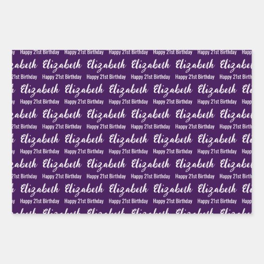 Happy 21st Birthday Script Name Dark Purple White Inpakpapier Vel (Voorkant 3)
