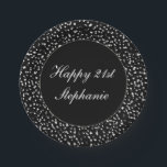 Happy 21st Birthday Sparkle Confetti Zwart Papieren Bordje<br><div class="desc">Deze 21e verjaardagsfeestjes borden zijn voorzien van een sprankelende confetti en sterrenpatroon. Personaliseer ze met het jaar. Andere objecten van overeenkomende partijen zijn ook beschikbaar.</div>
