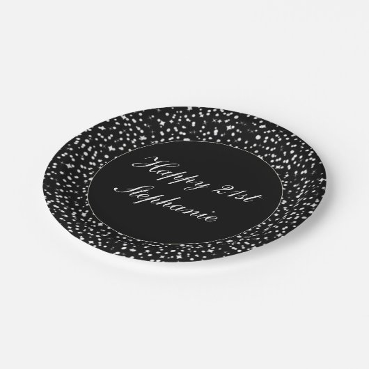 Happy 21st Birthday Sparkle Confetti Zwart Papieren Bordje (Gekanteld)