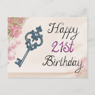 Happy 21st Birthday Victoriaans Floral Key Briefkaart