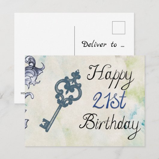 Happy 21st Birthday Victoriaans sleutel Briefkaart (Voorkant / Achterkant)