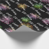 Happy 21st Birthday vuurwerk op zwart Cadeaupapier (Hoek)
