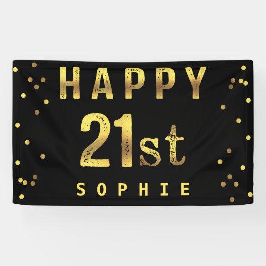 Happy 21st Faux Gold Foil Confetti Black Spandoek (Horizontaal)