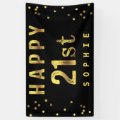 Happy 21st Faux Gold Foil Confetti Black Spandoek (Verticaal)