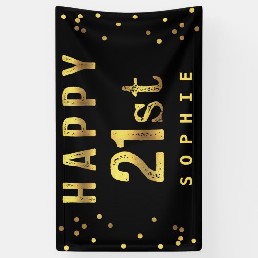 Happy 21st Faux Gold Foil Confetti Black Spandoek (Verticaal)