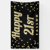 Happy 21st Gold Bling Typography Confetti Black Spandoek (Verticaal)
