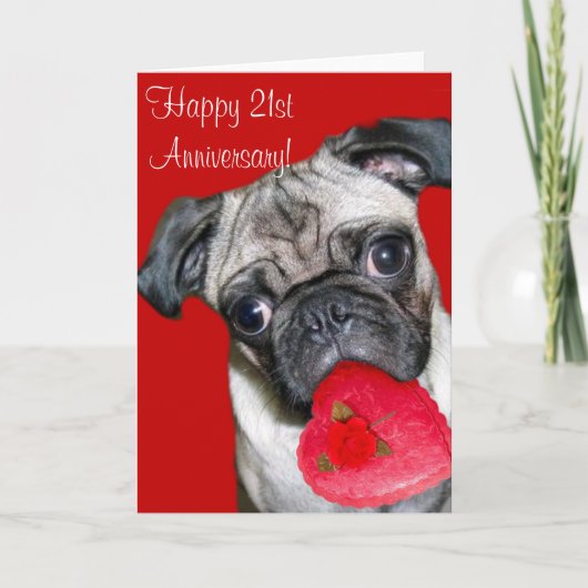 Happy 21st Jubileum pug wenskaart Kaart (Voorkant)