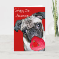 Happy 21st Jubileum pug wenskaart