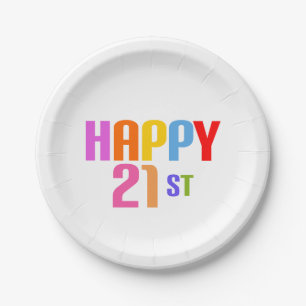 Happy 21st papieren bordje