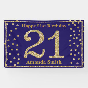 Happy 21ste verjaardag Banner Navy Blue Gold Glitt