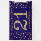 Happy 21ste verjaardag Banner Navy Blue Gold Glitt (Verticaal)