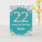 Happy 22e verjaardag Blauwgroen en Silver Glitter  Kaart (Gele Bloem)