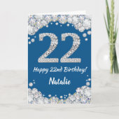 Happy 22e verjaardag Blue en Silver Glitter Card Kaart (Voorkant)