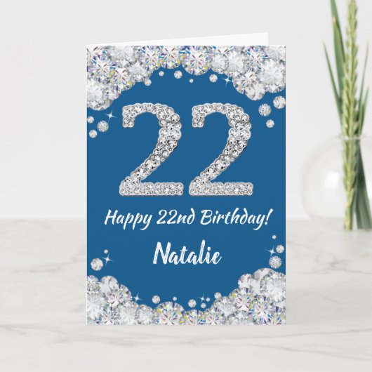 Happy 22e verjaardag Blue en Silver Glitter Card Kaart (Voorkant)