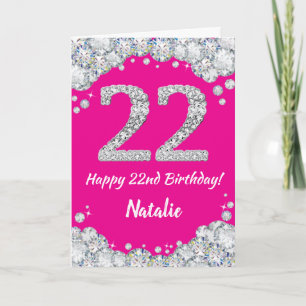 Happy 22e verjaardag Hot Pink en Silver Glitter Kaart