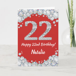 Happy 22e verjaardag Red en Silver Glitter Card Kaart