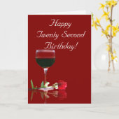 Happy 22e verjaardag wijn en Roos Kaart (Gele Bloem)