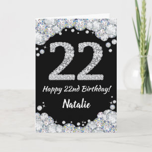 Happy 22e verjaardag zwarte en Silver Glitter-kaar Kaart
