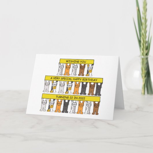 Happy 22nd Birthday 22 in 2022 Cartoon Cats Kaart (Voorkant)