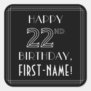 HAPPY 22ND BIRTHDAY; Art Deco Style; aangepaste na Vierkante Sticker