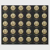 Happy 22nd Birthday Black en Gold Glitter Cadeaupapier (Vlak)
