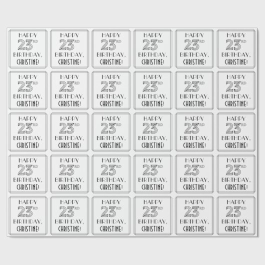HAPPY 23RD BIRTHDAY; Art Deco Style; aangepaste na Cadeaupapier (Vlak)