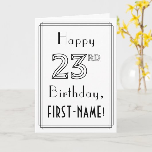 Happy 23rd Birthday, Art Deco Style met aangepaste Kaart (Gele Bloem)