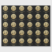 Happy 23rd Birthday Black en Gold Glitter Cadeaupapier (Vlak)