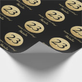 Happy 23rd Birthday Black en Gold Glitter Cadeaupapier (Hoek)