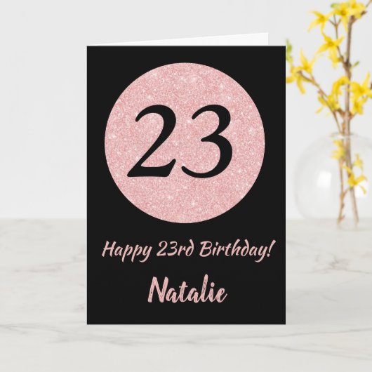 Happy 23rd Birthday Black en Roos Pink Gold Kaart (Gele Bloem)