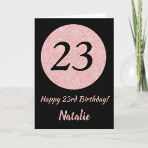 Happy 23rd Birthday Black en Roos Pink Gold Kaart