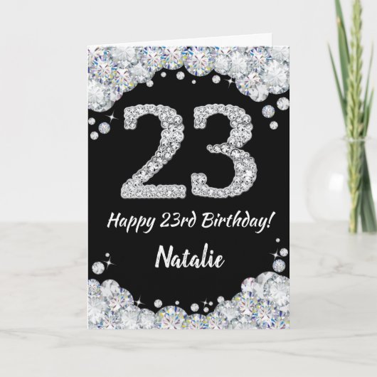 Happy 23rd Birthday Black en Silver Glitter Card Kaart (Voorkant)