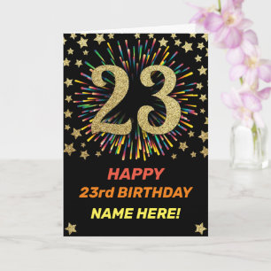 Happy 23rd Birthday Black & Gold Rainbow Fireworks Kaart