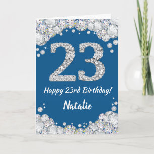 Happy 23rd Birthday Blue en Silver Glitter Card Kaart