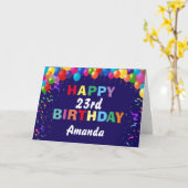 Happy 23rd Birthday Colorful Balloons Navy Blue Kaart (Gele Bloem)