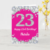 Happy 23rd Birthday Hot Pink en Silver Glitter Kaart (Gele Bloem)
