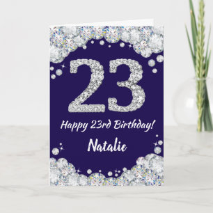 Happy 23rd Birthday Navy Blue en Silver Glitter Kaart