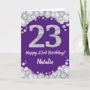 Happy 23rd Birthday Paars en Silver Glitter Card Kaart