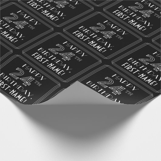 HAPPY 24TH BIRTHDAY; Art Deco Style met aangepaste Cadeaupapier (Hoek)