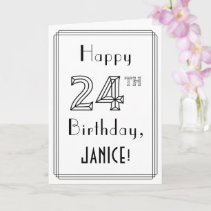 Happy 24th Birthday, Art Deco Style met aangepaste Kaart