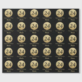 Happy 24th Birthday Black en Gold Glitter Cadeaupapier (Vlak)